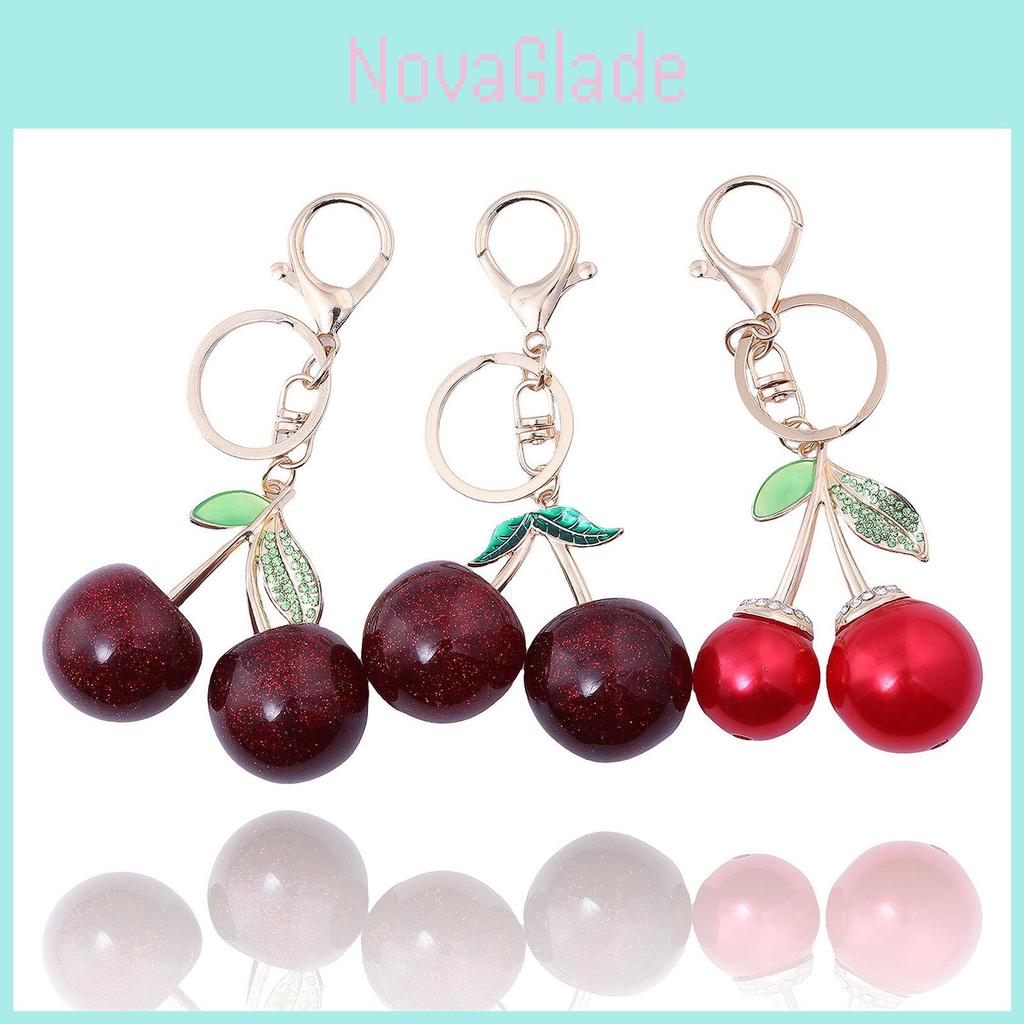 Cherry Green Leaf Bag Charm Keychain Fashion Accessories For Women