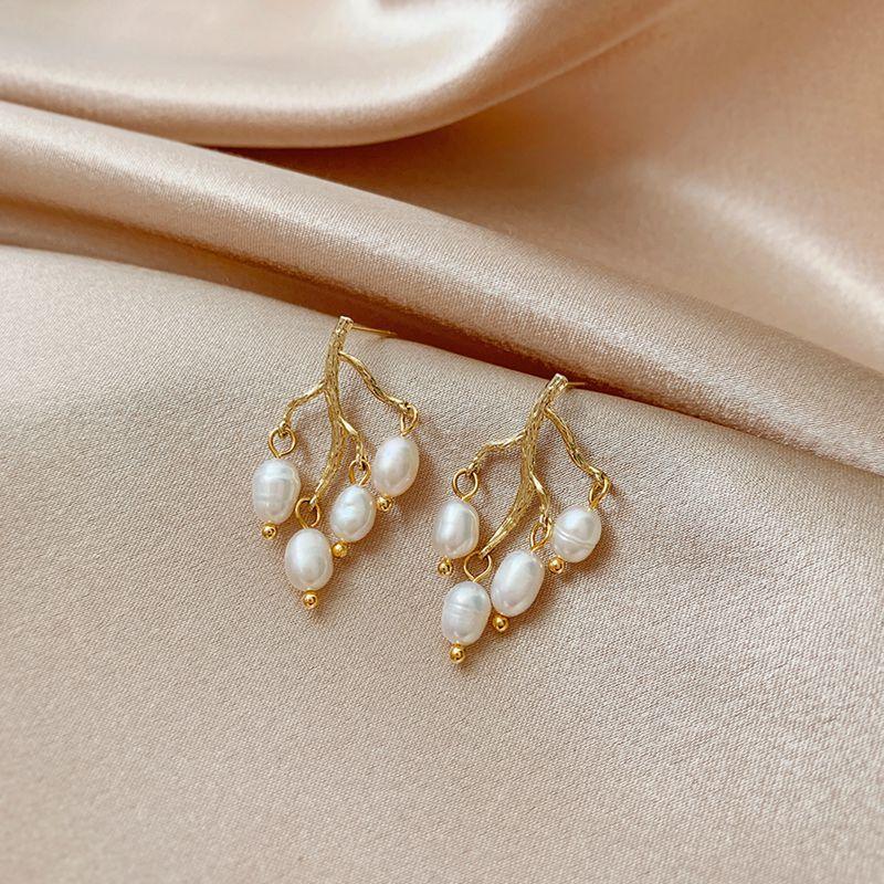 Individual Tree Branch Design Natural Freshwater Pearl 14K Gold Filled Ladies Tassels Stud Earrings For Women Gifts