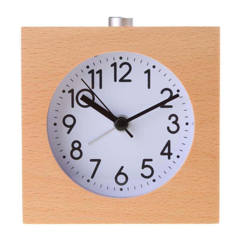 Simple Beech Wood Clock Night Light Timer Reminder Square Wooden Alarm Clock Home Decor for Classroom Office Library