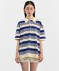 BLACK MOMENT Marine Stripe Oversized Collared Short Sleeve Knit [Blue]