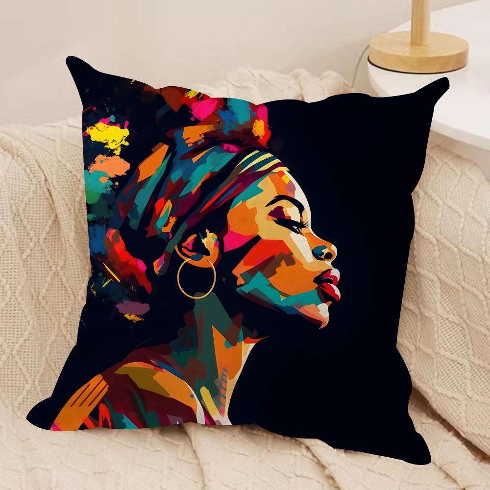 African American Woman Cushion Cover Silky Short Plush Invisible Zipper Dustproof Sofa Pillow Case For Home Decor