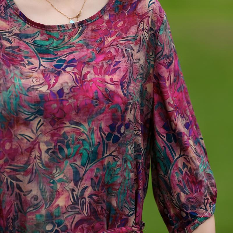 Women's Floral Print Maxi Dress, Tie Waist 3/4 Sleeve Casual Summer Dress (XL-5XL)