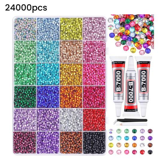 Kit de strass pour nail art (24 000/30 000/32 000 pièces), 24/28/40 grilles, couleurs assorties, 0,3 cm, pour la création de bijoux.