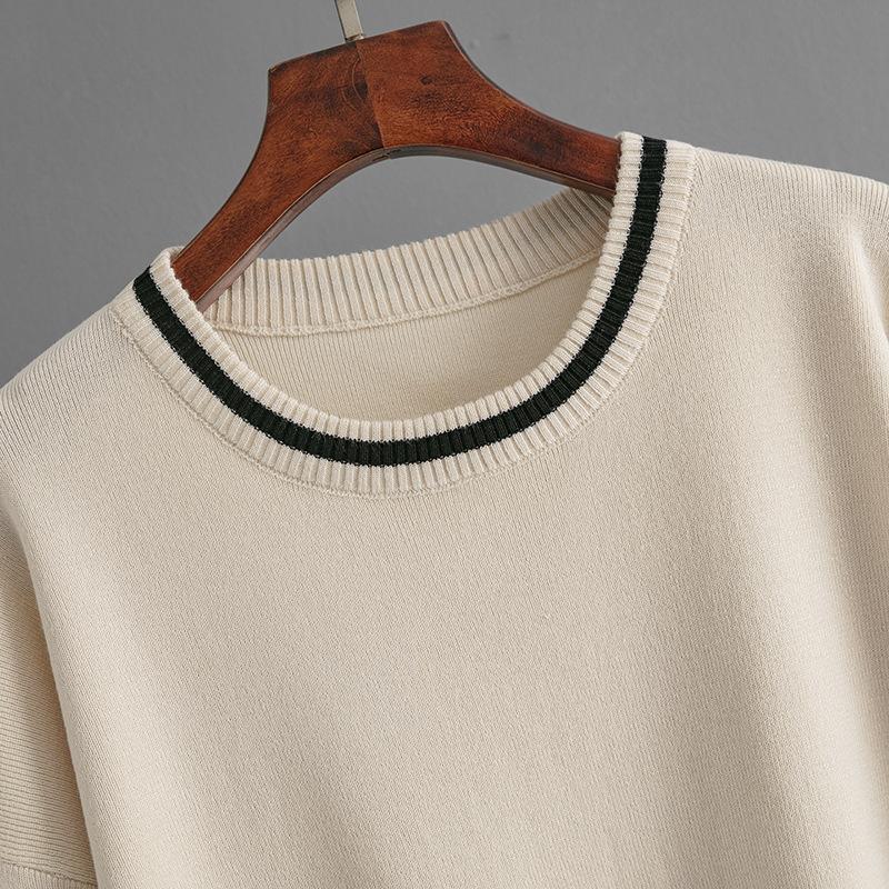 Høst Vinter Lazy Wind Løs O-hals Genser Dress Dame Ensfarget Langermet Strikk Bred Ben Bukser Kontrastfarge Todelt sett
