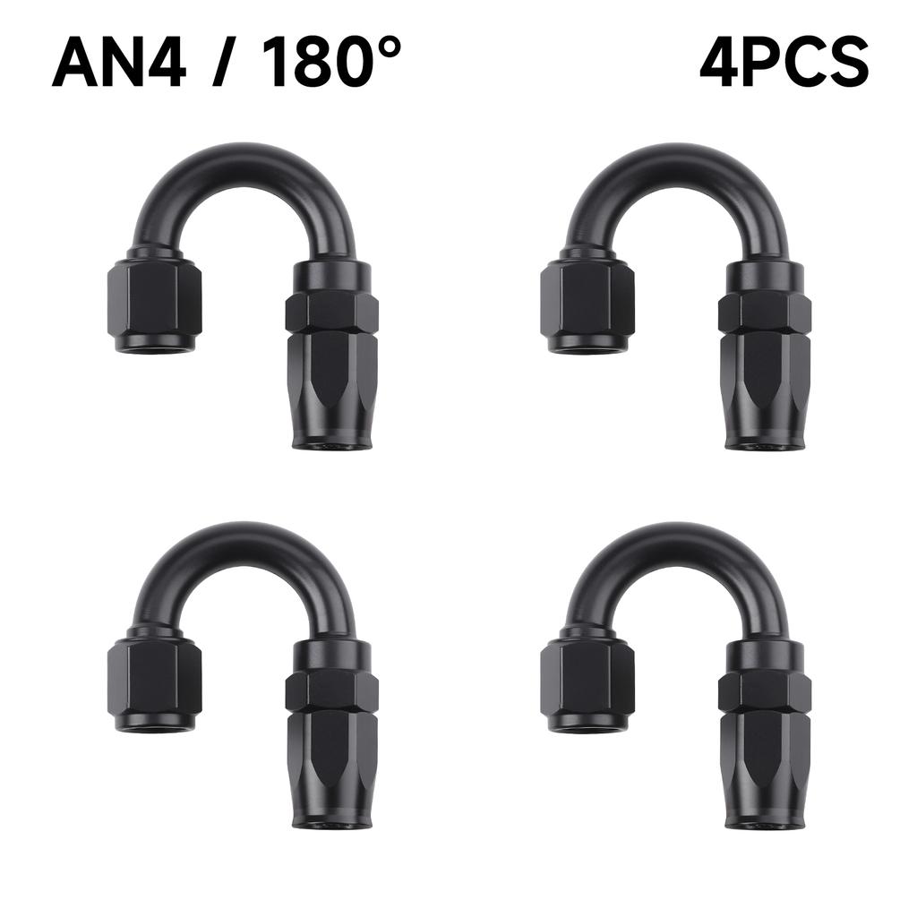 Black 4 PCS Hose End Fitting Swivel Adapter 0 45 90 180 Degree AN4 AN6 AN8 AN10 Aluminium Alloy Hose End Fitting Swivel Adapter