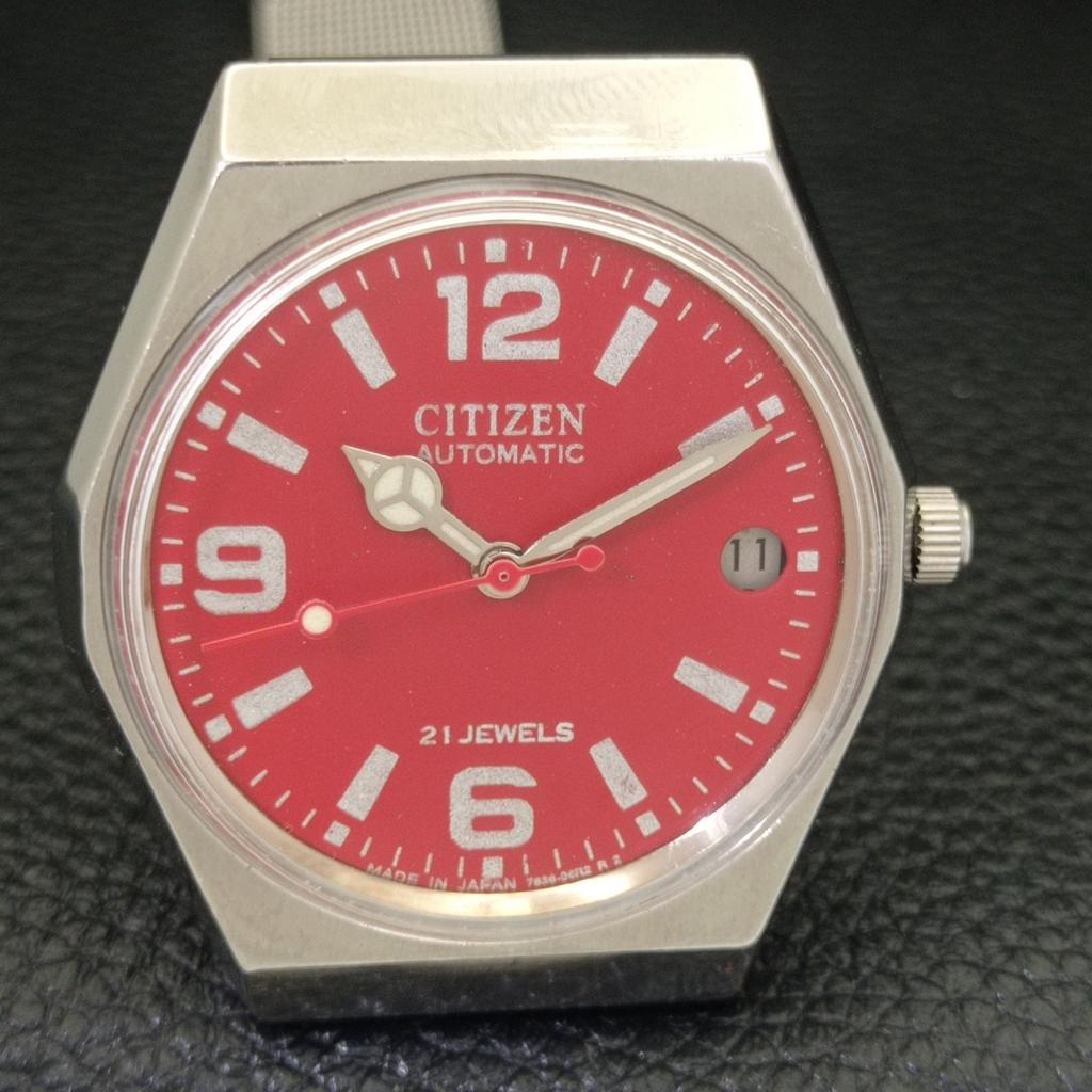VINTAGE CITIZEN AUTOMATIC 8200 JAPAN MENS DATE RED COLOR DIAL WATCH a500211-2 R151b-a500211