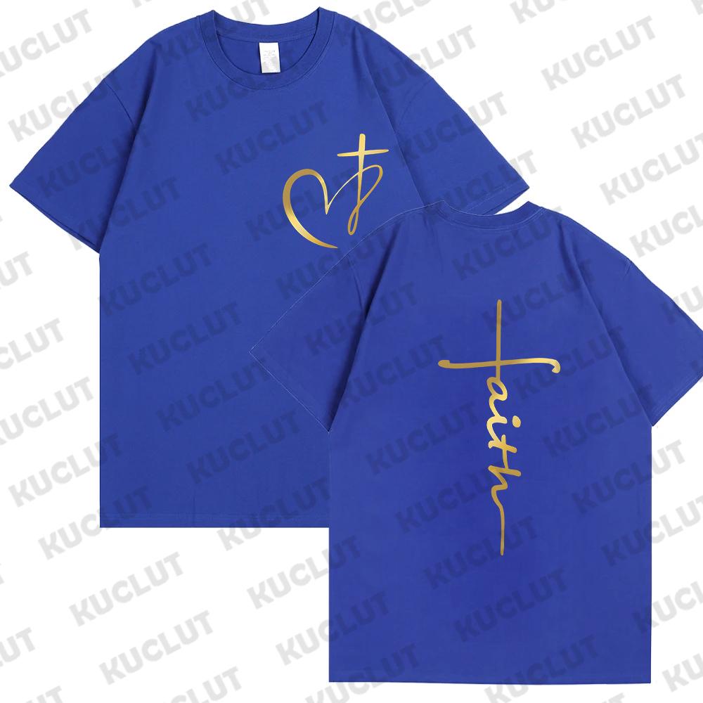 Women's Summer T-Shirt Heart Cross Shirt Fashion Print T-Shirt Women Brand Shirt Short Sleeve Top Faith Jesus Tee Shirt Clothing
