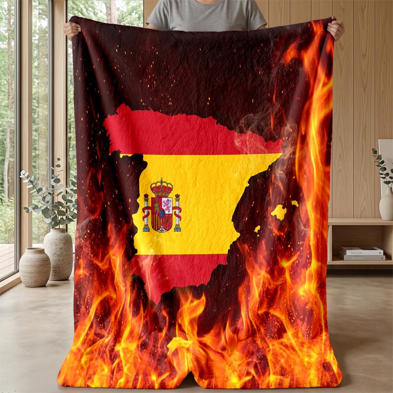 Spain football Printed Flannel Blanket Skin Friendly Warm Decorative Throw for Indoor Couch Bed Daily Use