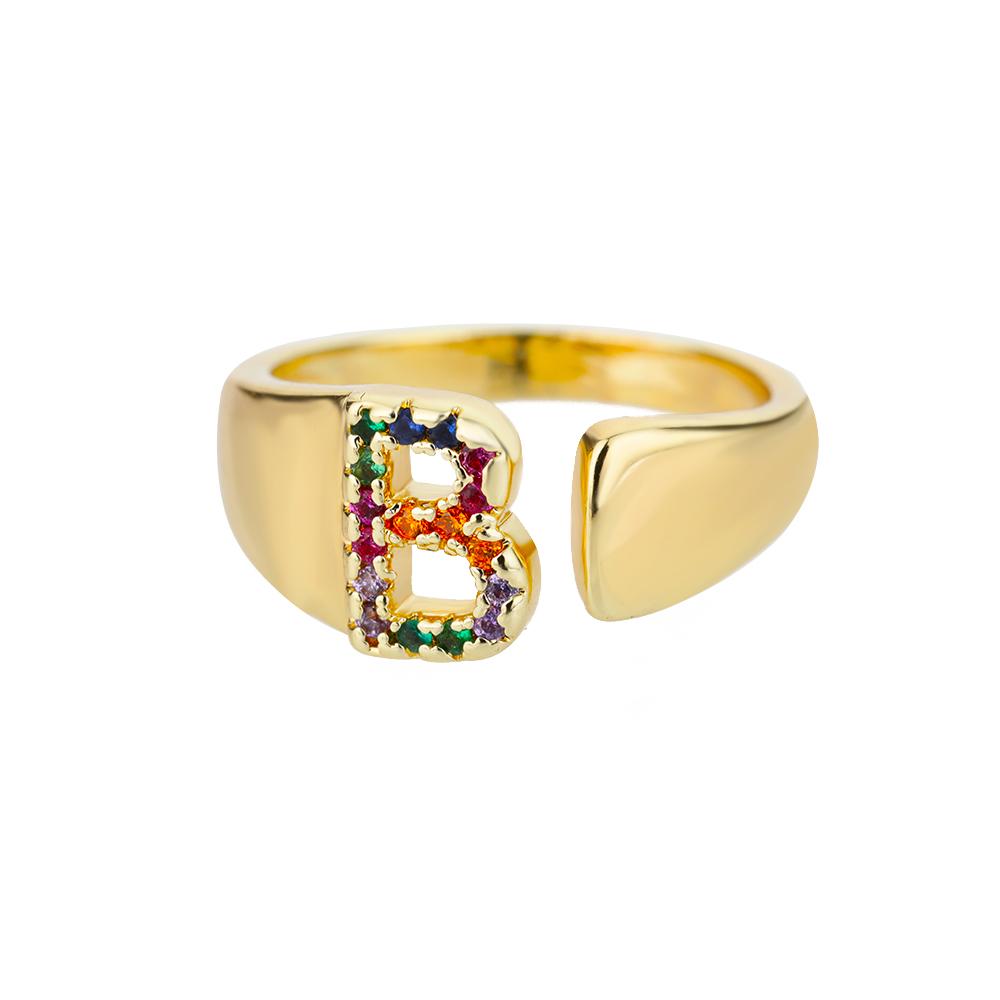 Rainbow Zircon Letter Rings For Women Mote Chunky Bred Letter AZ Rustfritt stål Ring Bryllup Boho Smykker Gave 2024