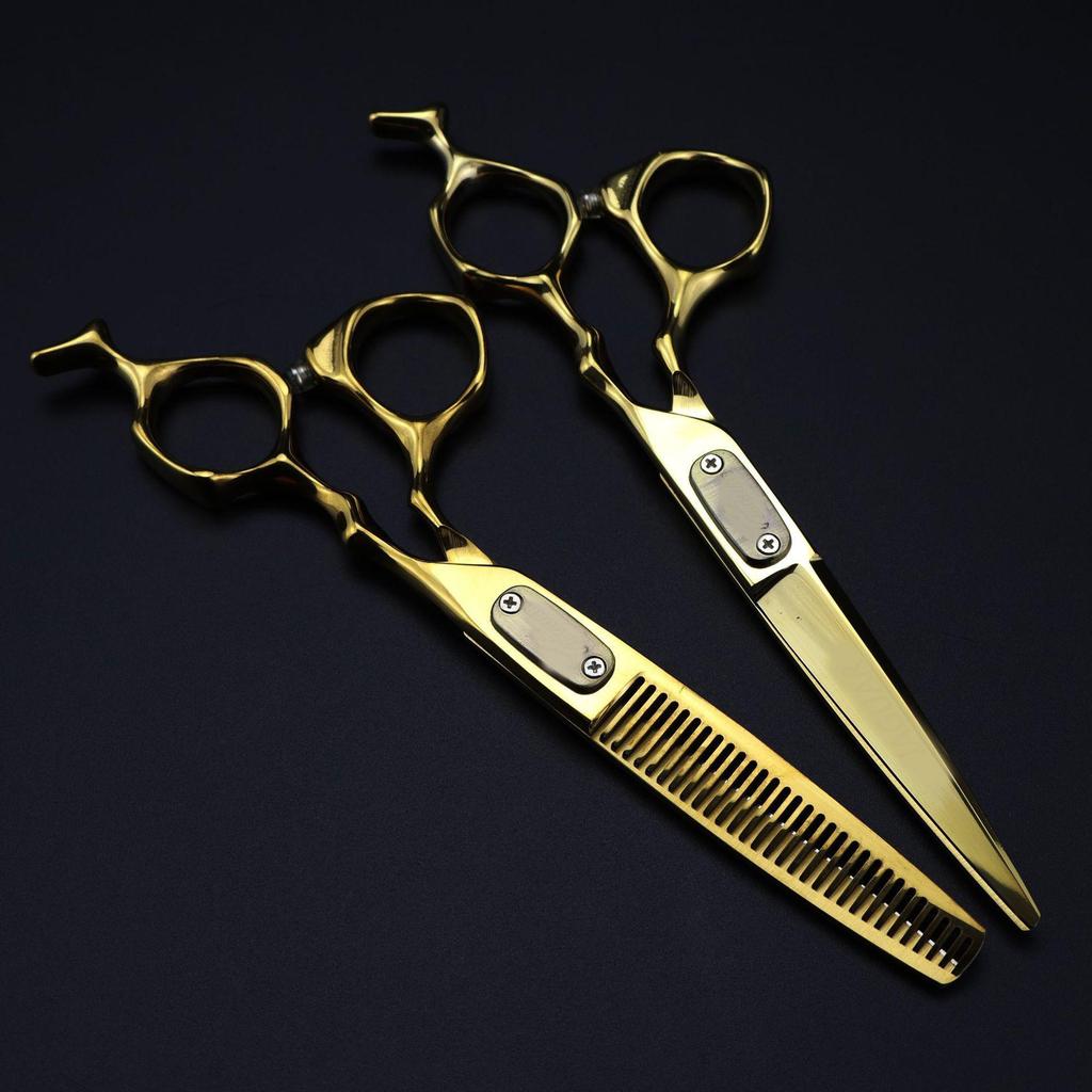 Germany Leopard Pattern Black Gold Hairdressing Scissors: Straight & Thinning Sets