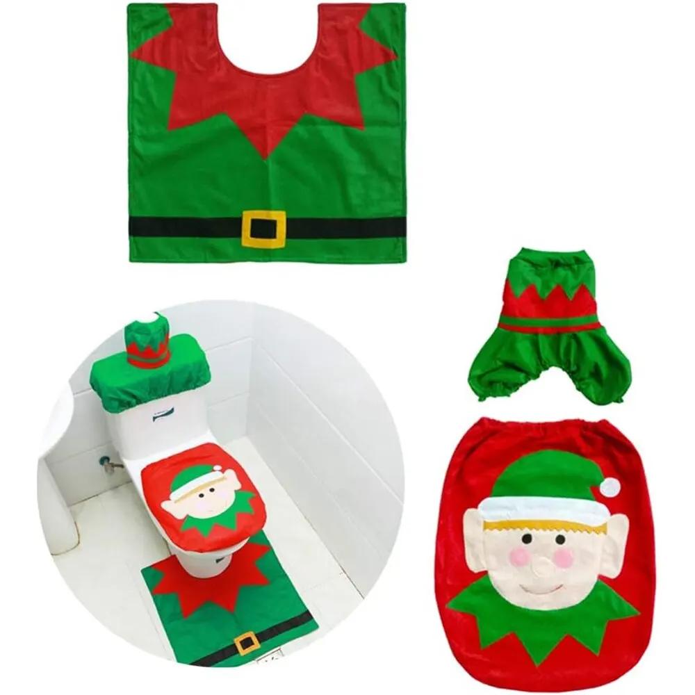 3PCS Christmas Bathroom Accessories Supplies Toilet Decoration Christmas Toilet Bathroom Decoration Cartoon Toilet Seat Cover
