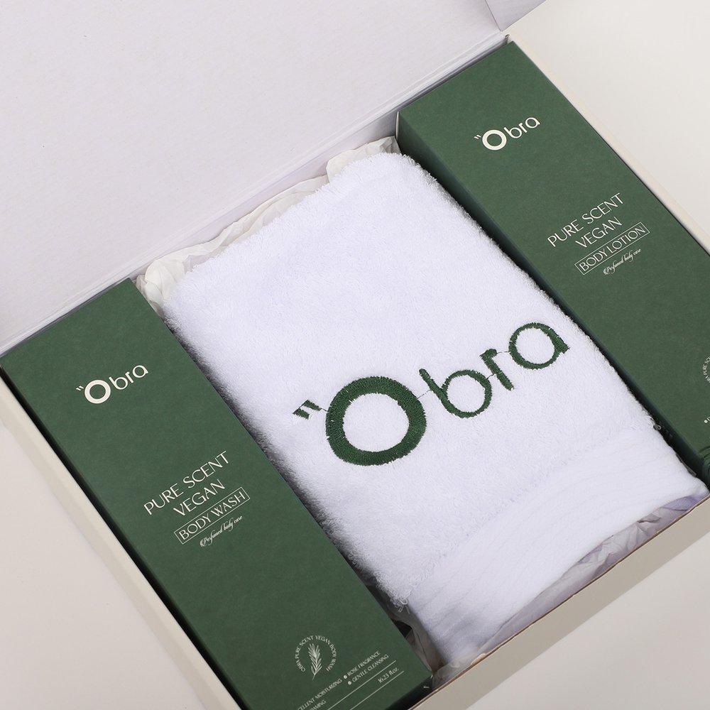 OBRA Body 2-piece Set / Vegan Certified Whitening Wrinkle Improvement Body Lotion 480mL + Wash 480mL + Hotel Towel Set
