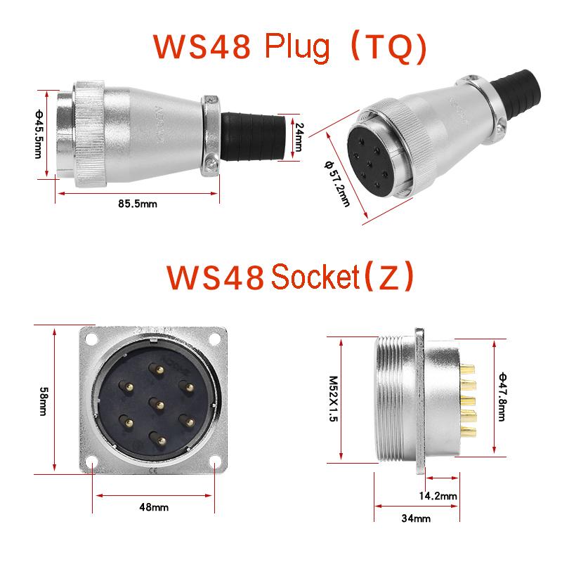 ZHQCN WS48 TQ+Z Waterproof M48 Female Plug Male Socket Panel 5 7 20 27 38 42 Pin Industrial Aviation Connector Electrical Power