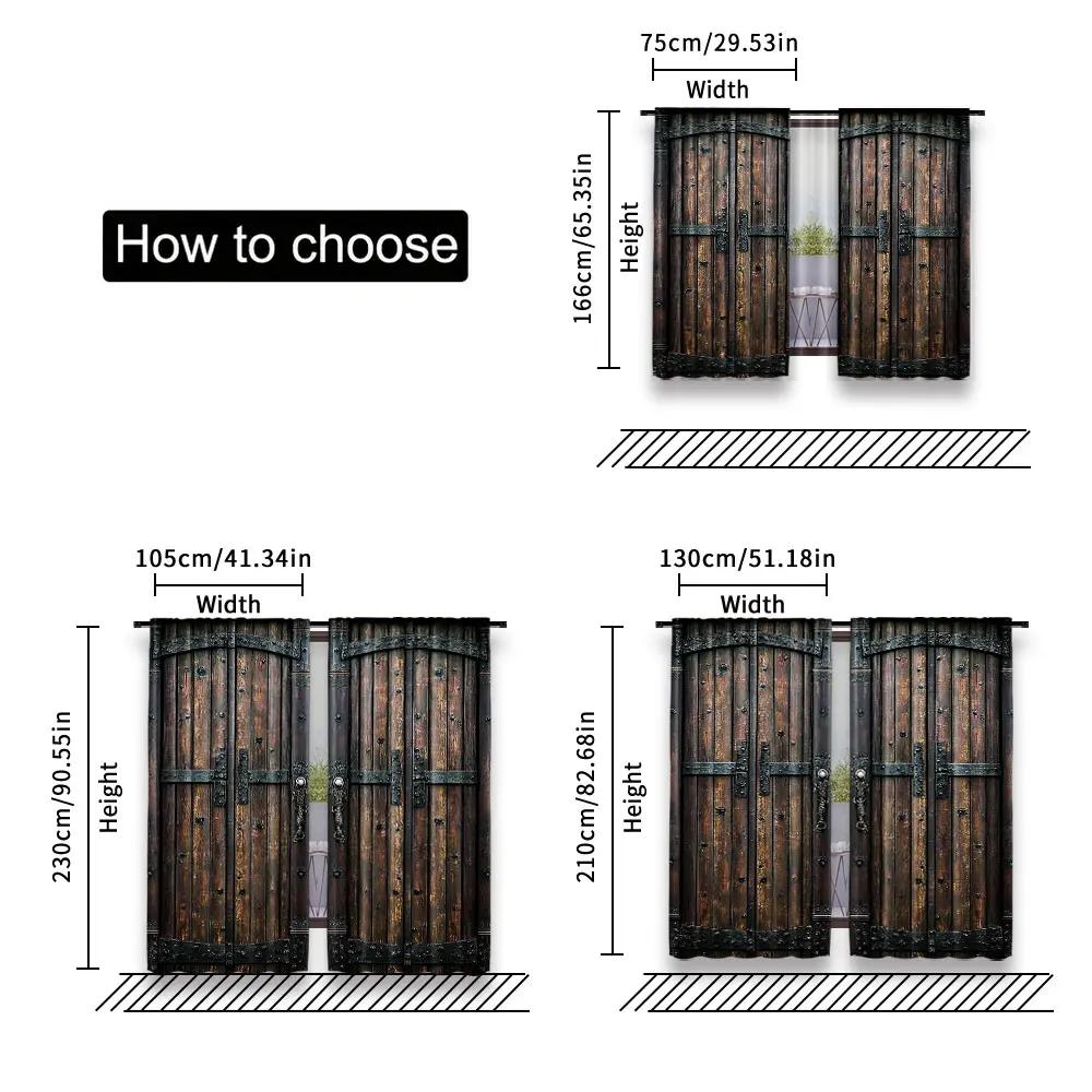 Nostalgic Style Wooden Door Pattern Curtains Suitable Bedroom Bathroom Living Room Dining Study Office Curtain Set Of 2 Made Polyester Washable