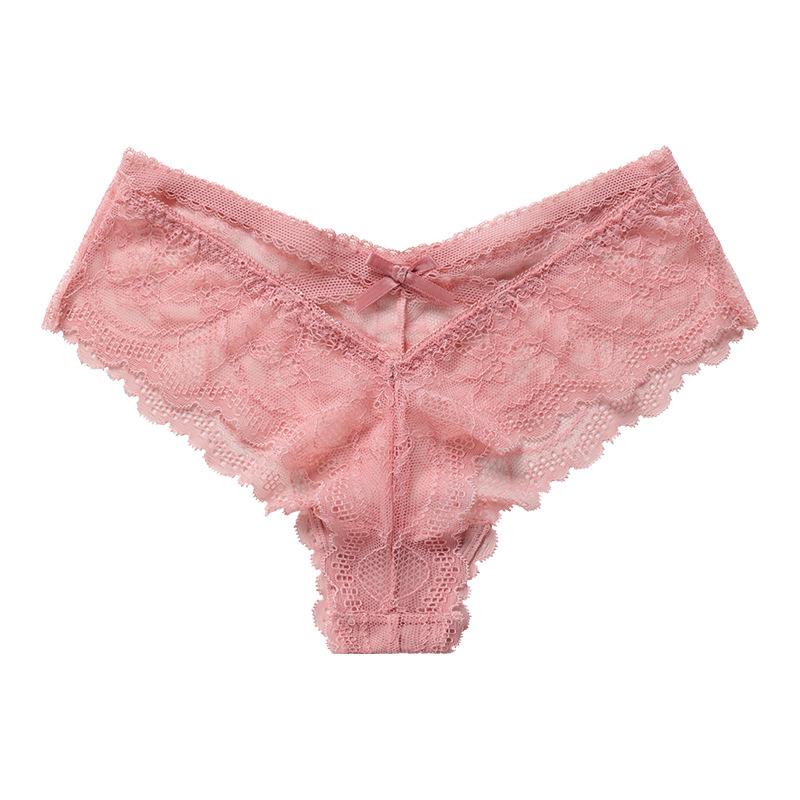 European and American Sexy Briefs, Female Lace Perspective Temptation Sports Breathable Pure Cotton Crotch Low-rise Briefs