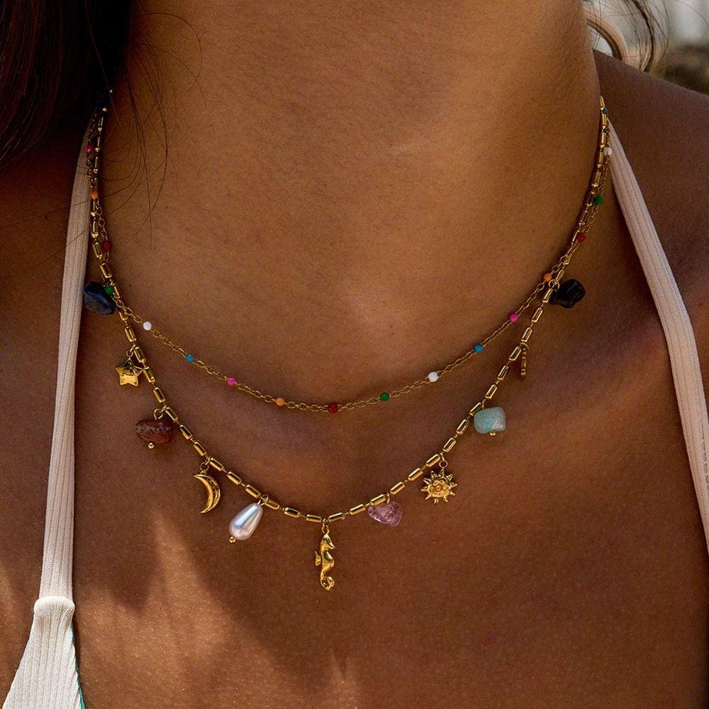 Stainless Steel Oil Drip Necklace Boho Style Ocean Style Necklace  Choker Necklace