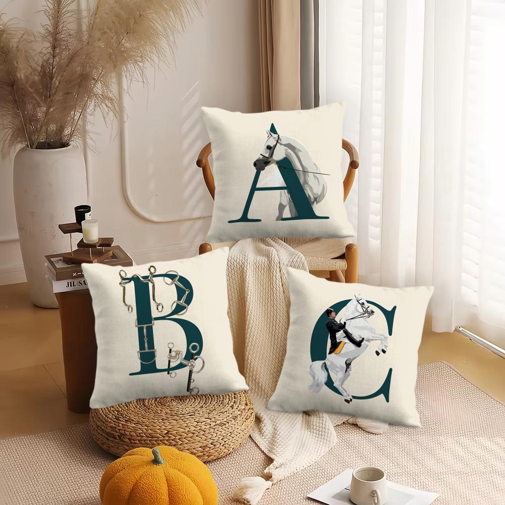Letter Horse Cushion Cover Soft Plush Throw Pillow Cover DoubleSided Decorative Cushion Case Sofa Bedroom Home Decor