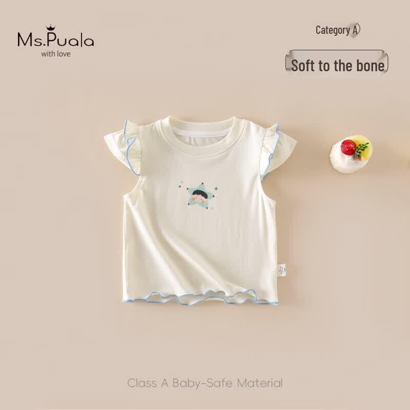 MS.PUALA Baby Girl Cartoon Fly Sleeve Tank Top