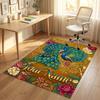 Peacock Floral Theme Soft Crystal Velvet Rug Custom Name & Text Print Non Slip Floor Rug for Bedroom Living Room