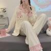 Women's Cotton Jacquard Pajama Set with Lapel Cardigan and Long-Sleeved Trousers for Spring and Autumn