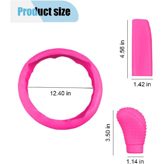 3PCS Silicone Car Steering Wheel Cover Set - Includes Handbrake Rose Red
