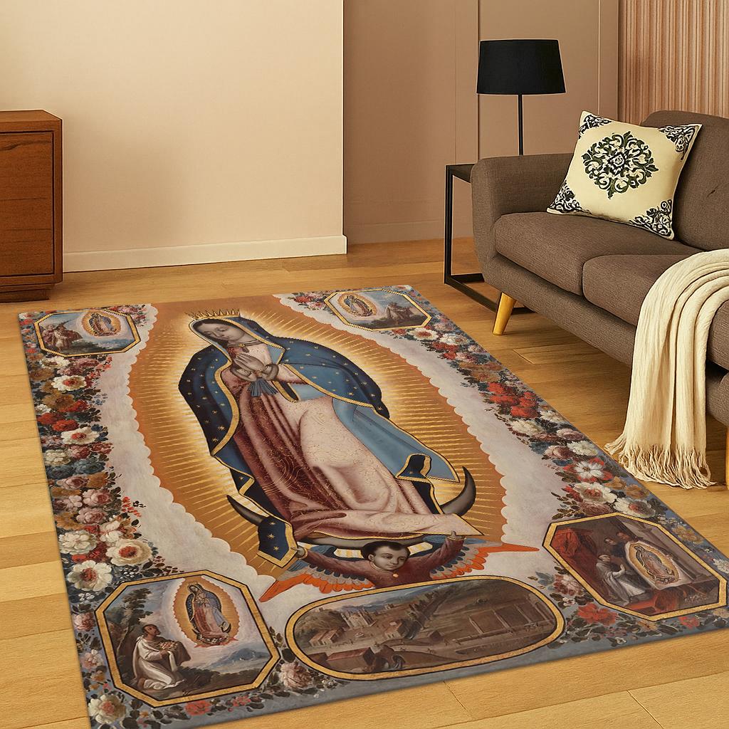 Christian Virgin Mary Jesus Carpet Rug Mat for Living Room Sofa Home Bedroom Doormat Kitchen Decor,Prayer Non-slip Area Rug Gift