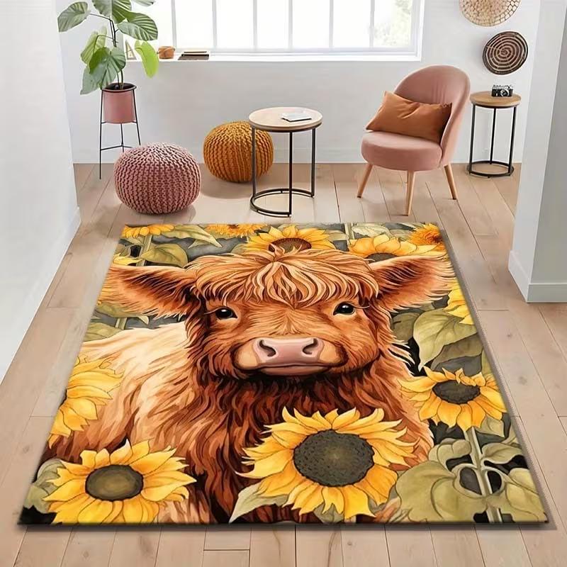 Cute Highland Cow Butterfly Carpet Suitable for Living Rooms Gaming Rooms Balconies Multi Functional Chair Sofa and Floor Mats