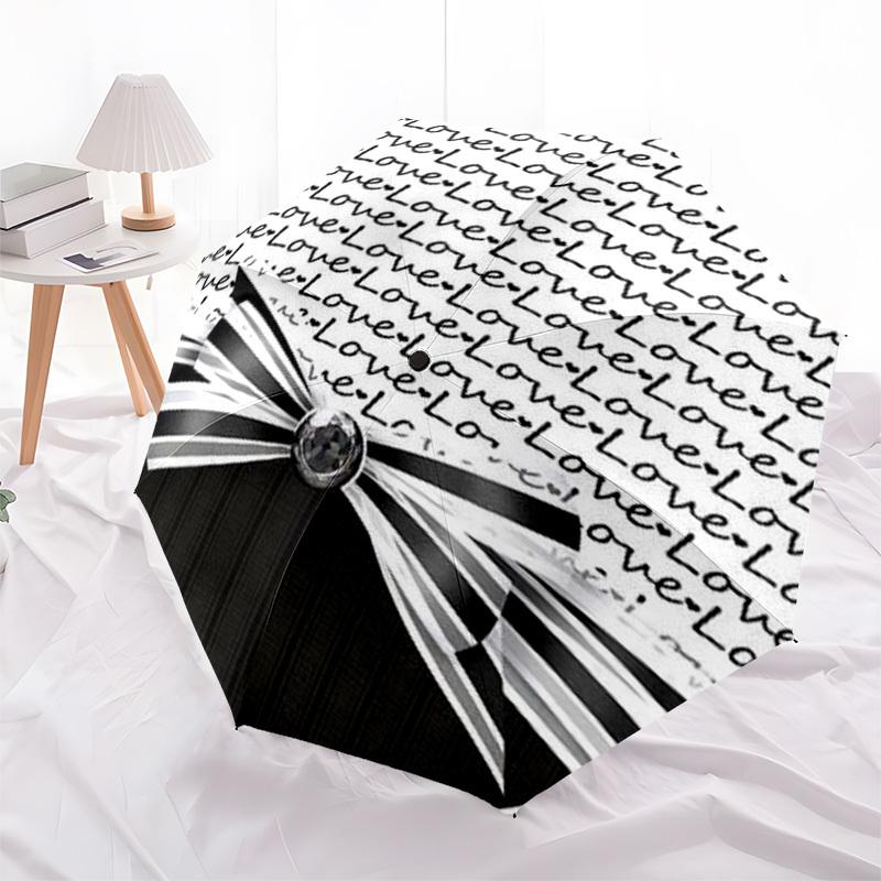 1pc Love, Ribbon, Black-and-White Umbrella with Plastic Handle,Compact & Stylish,Suitable for All Seasons YS331014