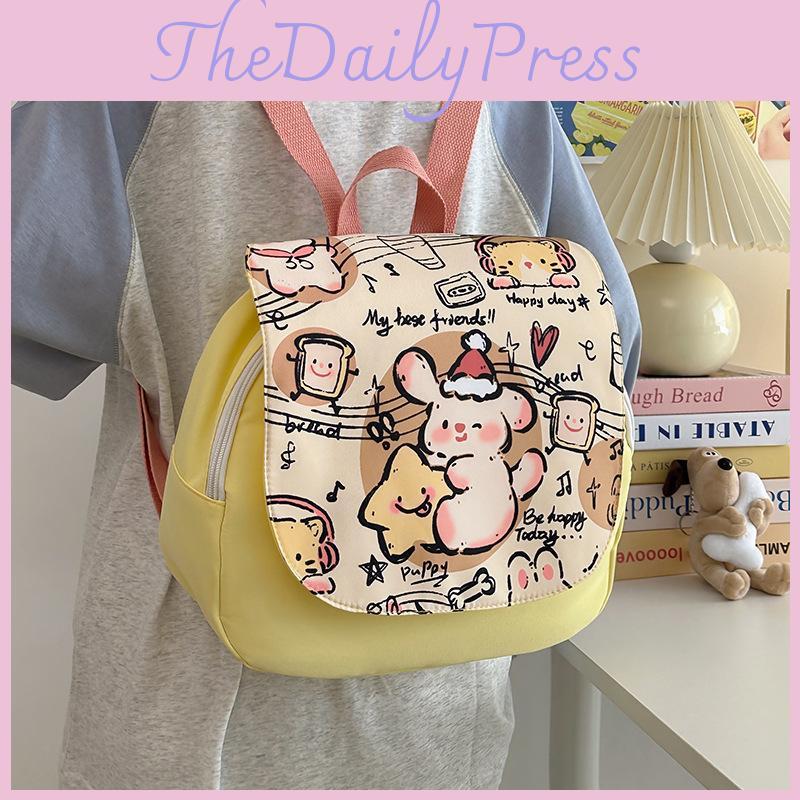 Backpack Kids Canvas With Cartoon Dog And Music Notes Print Design For Daily