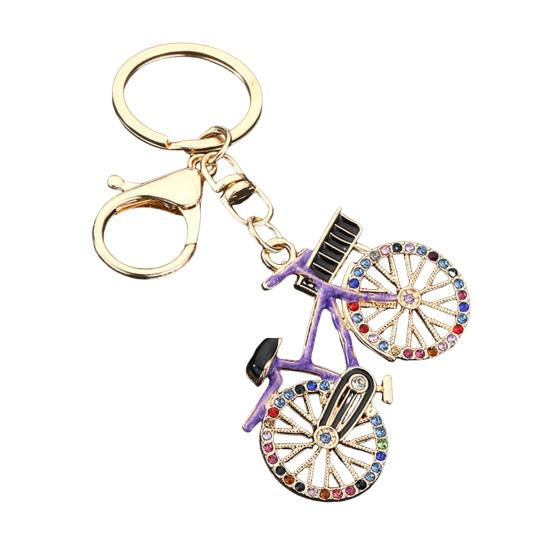 Keychain Pendant Sparkling Rhinestones Bicycle Design Zinc Alloy Key Chain with Lobster Clasp Electroplated Key Holder Backpack Car Accessory