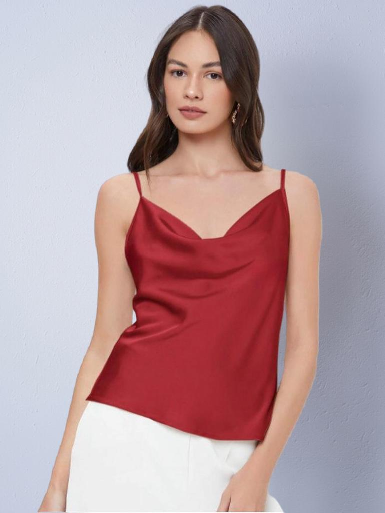 Women's Japanese Satin Vest Sling Spring Pile Pile Collar Sexy Bottom Swinging Collar Short Top