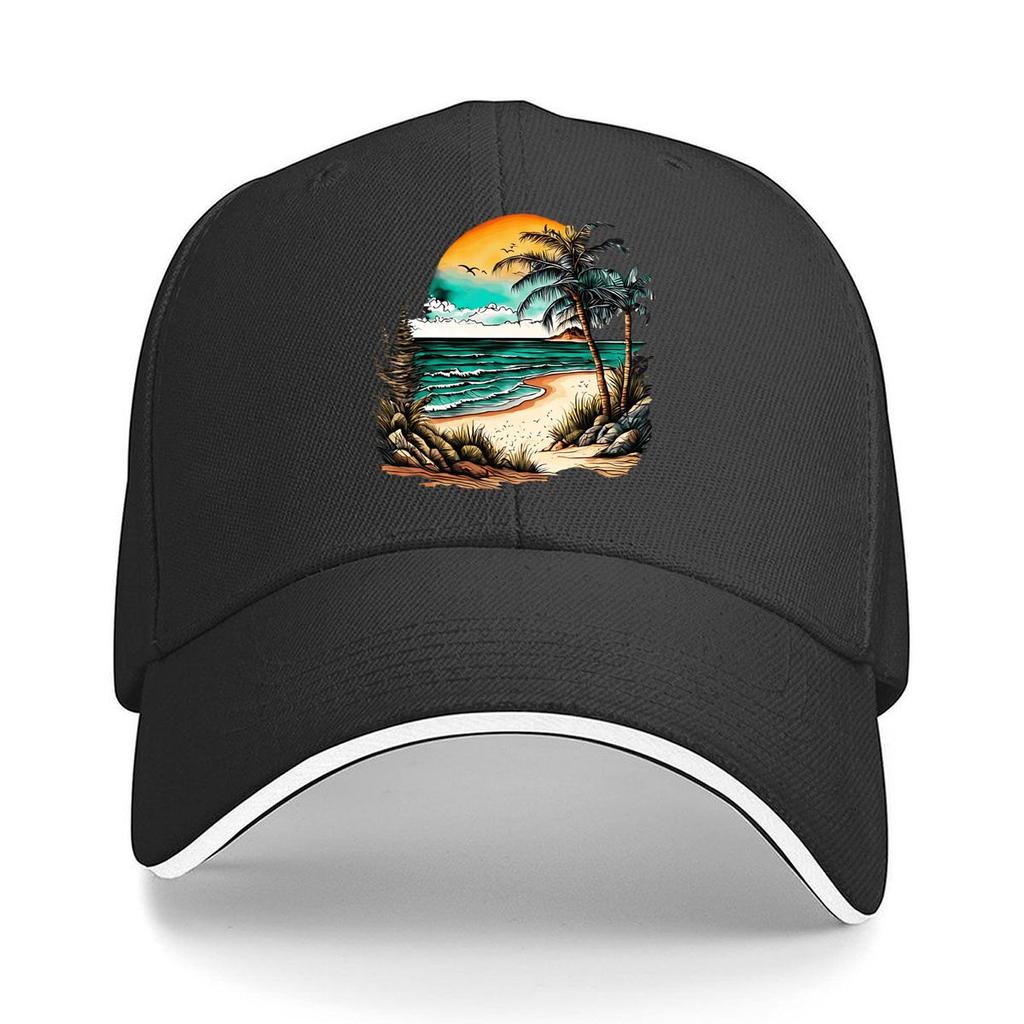 Beach Palm Sunset Graphic Sandwich Baseball Cap