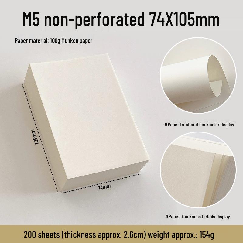 Munken Crème-kleurige Lichtgewicht Losbladig Notitieboekpagina's, 100g, A6/A7/M5, Inktbestendig, Oogvriendelijk.