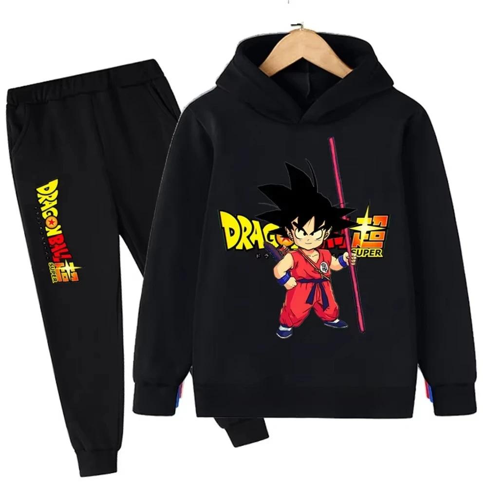 Jesień i Zima Nowy Anime Dragon Ball Wukong Komplet Bluz z Kapturem dla Chłopców Dziecięce Bluzy z Kapturem dla Dziewczynek Koszulki Sportowe dla Dzieci 3-12 lat