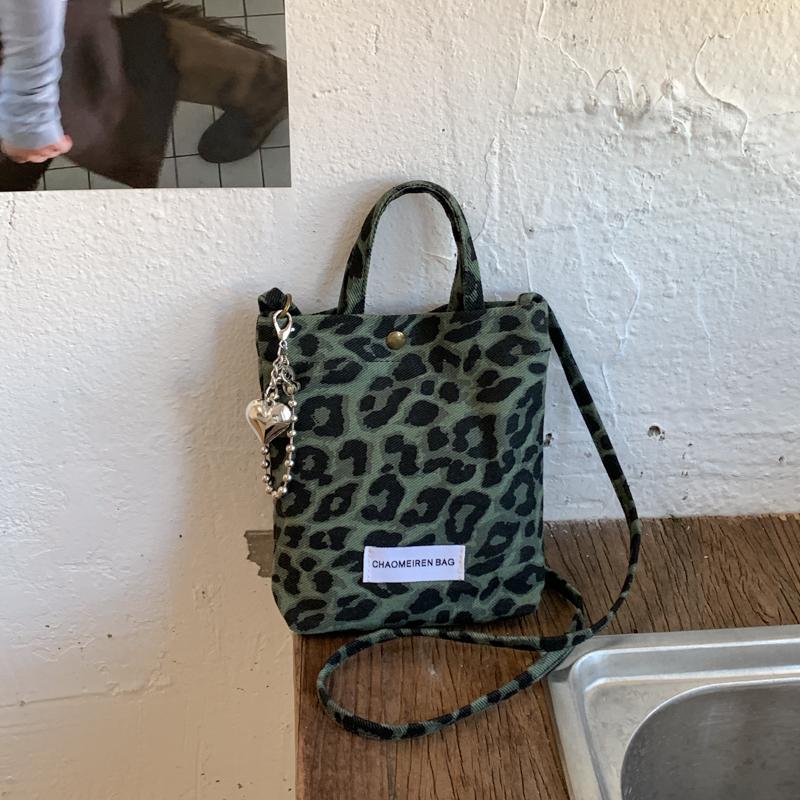 Trendy Autumn Winter Brown Leopard Print Small Buet Bag Women's New 2026 Handheld Crossbody Phone Bag Soft Canvas Daily Use
