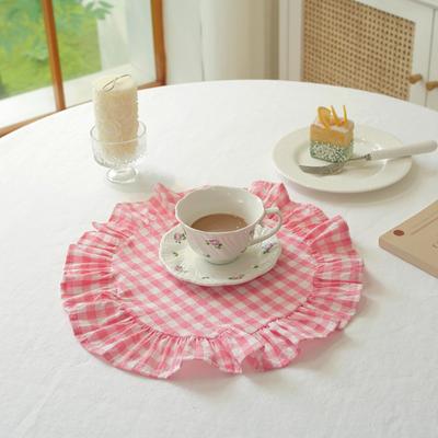 1/2 Pezzi Tovaglietta da Cucina Quadrata Rotonda Cotone Lavato Tappetini da Tavola con Bordi Pieghettati Resistenti al Calore per Pranzo Casa Cucina Festa