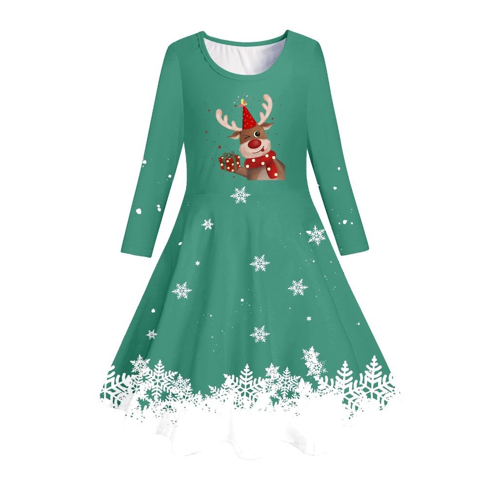 Girls' 3D Reindeer Snowflake Dress Long Sleeve Summer Spring Vacation Daily Holiday Princess Beautiful Sweet Kids 4-12 Years Casual Dress A Line Dress