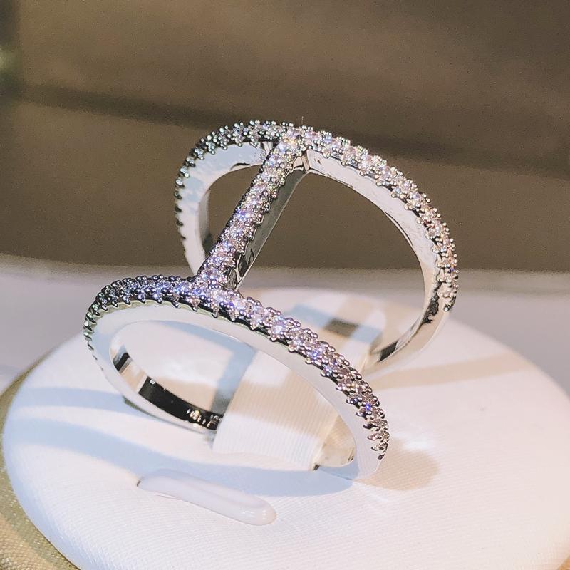 2022 new exquisite white zircon ring for ladies "H" shaped fashion ring party birthday jewelry gift