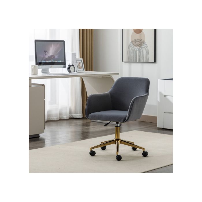 Nouveau fauteuil pivotant en velours réglable en hauteur, adapté à une utilisation en intérieur dans un bureau, gris .