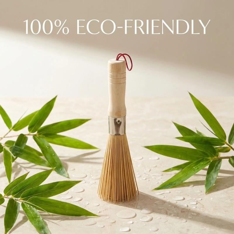1/3Pcs Natural Bamboo Pot Brush Wok Scrubber Long Handle Heavy Duty For Cast Iron Cookware Kitchen Use