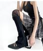 Japanese Style Mesh Patchwork Flared Leg Warmers - Light Gray Knit & White Ruched Tube Socks