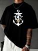 Unisex White Crew Neck Tee Anchor Ship Wheel Compass Print Loose Oversized Short Sleeve Unisexs Streetwear Summer Casual Basic Top