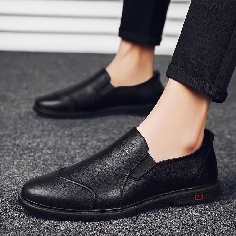 Business Men's Genuine Leather Casual Shoes Outdoor Park Walking Shoes Soft Sole Lightweight Men's Loafers Versatile Brown