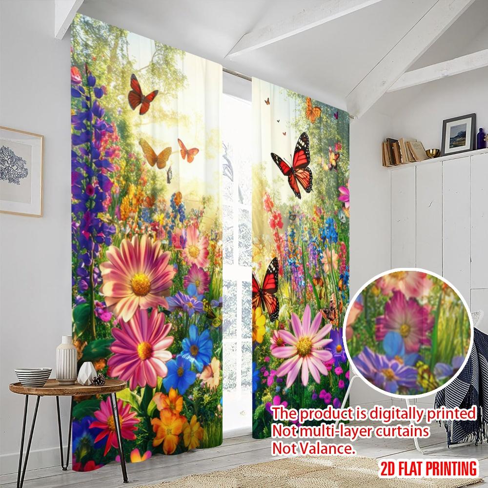 2pcs,2D plane printing Curtains Butterfly Bliss(2) Durable Polyester (without rod) Holiday Perfect for Living Room & Office