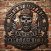 Wall Decoration Metal Art Sign with Skull Slogan Design Pre-Drilled Holes Easy Install Decorative Plaque Rustproof Decor for Garage, Workshop,