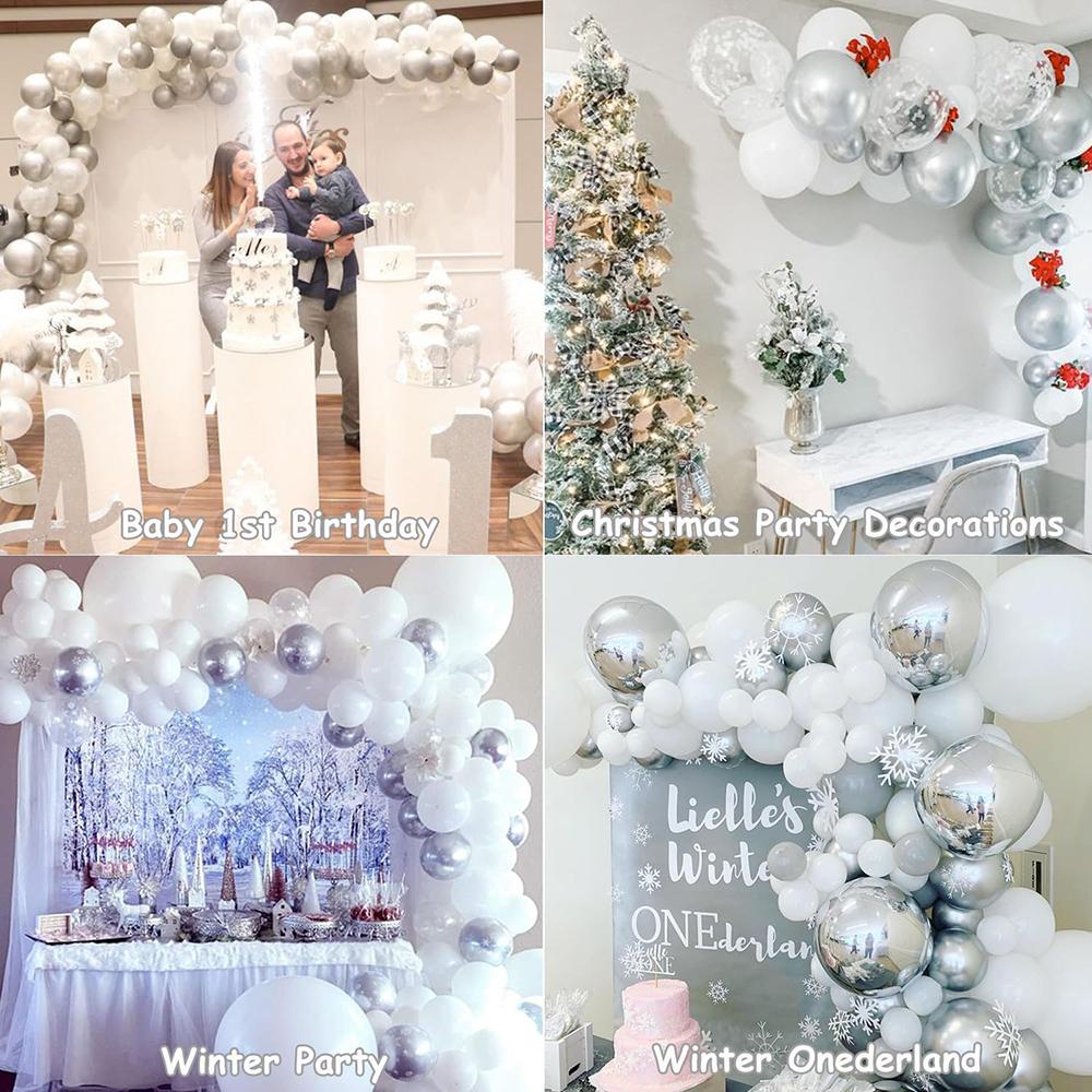 Christmas White Balloons Garland Grey Silver Confetti Balloon Arch Kit Xmas Home Party Wedding Anniversary Birthday Party Decor