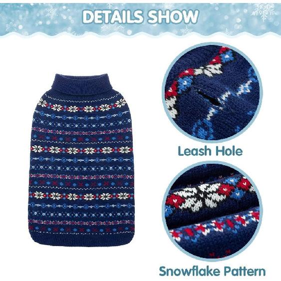 BINGPET Dog Sweaters for Large Dogs,Winter Dog Sweater Warm Clothes Boys Girls with Leash Hole,Classic Snowflake Doggy Knitwear Clothes,Ideal Gift