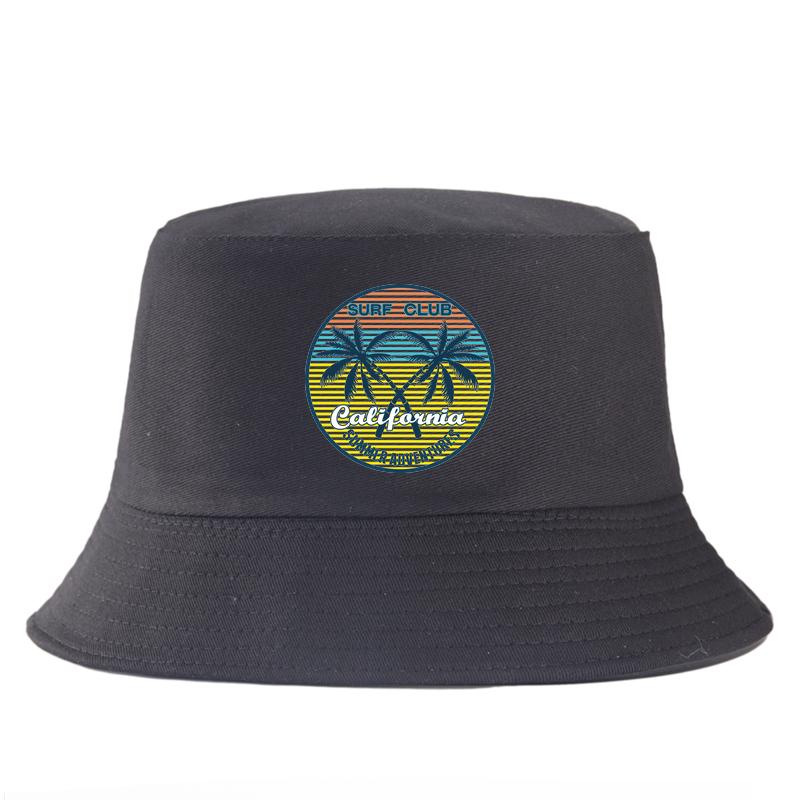 Sommer Abenteuer Surf Club Fischerhut Tropischer Palmenprint Sonnenhut Unisex Baumwolle Faltbar Strandhut UV-Schutz Panama