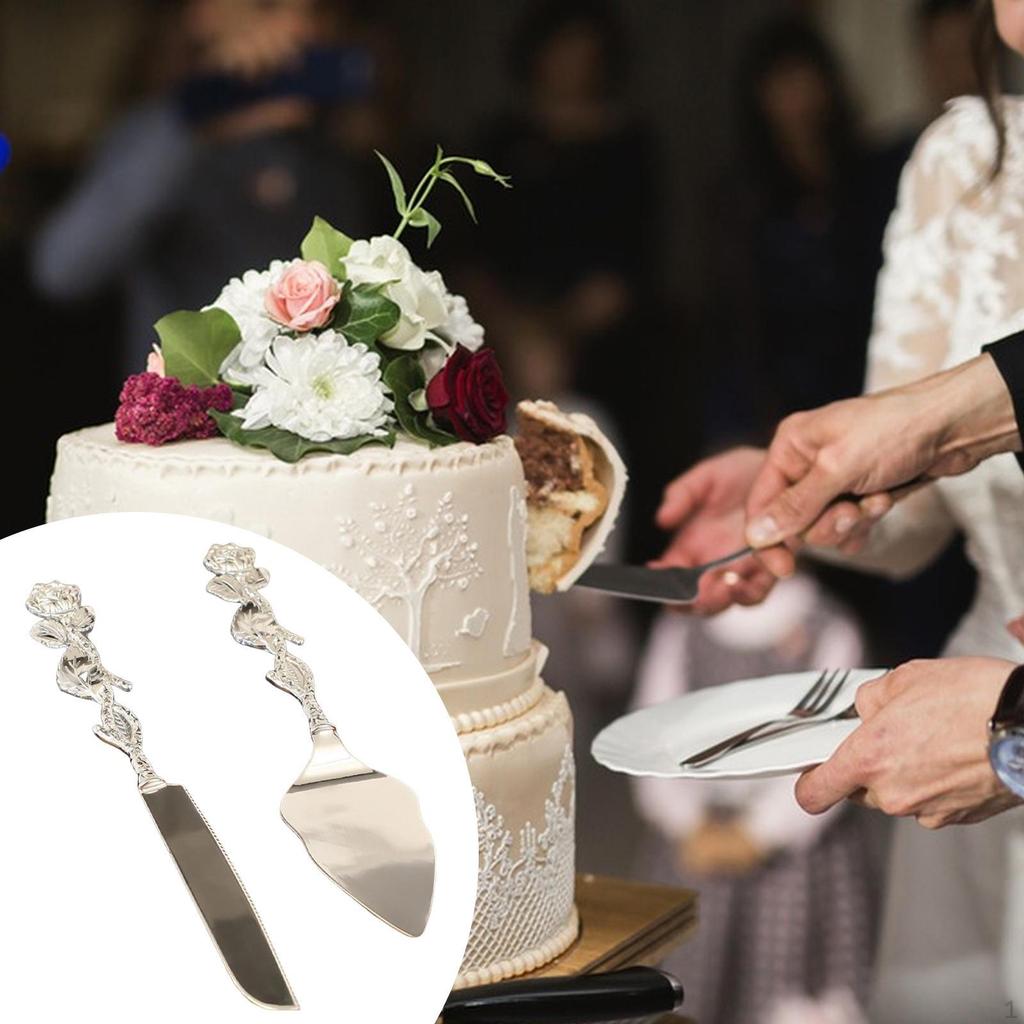 2Pcs Cake Cutting Set for Wedding Shovel Carver Pizza Cheese Pie Silver