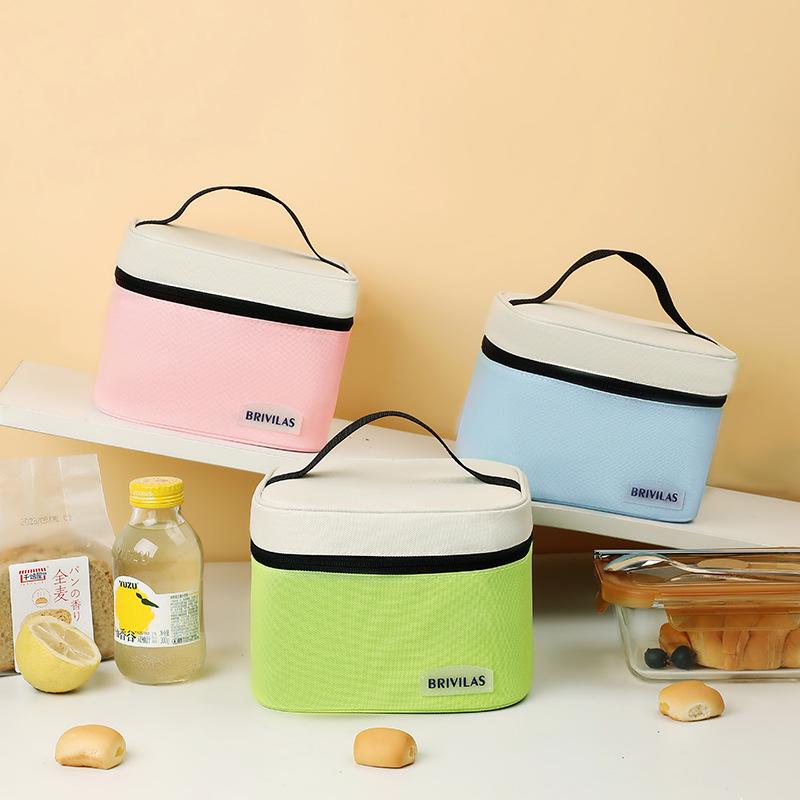 Dopamine Colorblock Insulated Lunch Bag - Square Thermal Bento Bag with Ice Pack, Simple Fashion Design